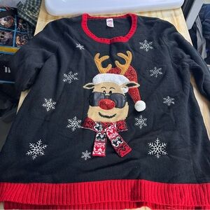 Holiday Time Reindeer Black Sweater Size XXL